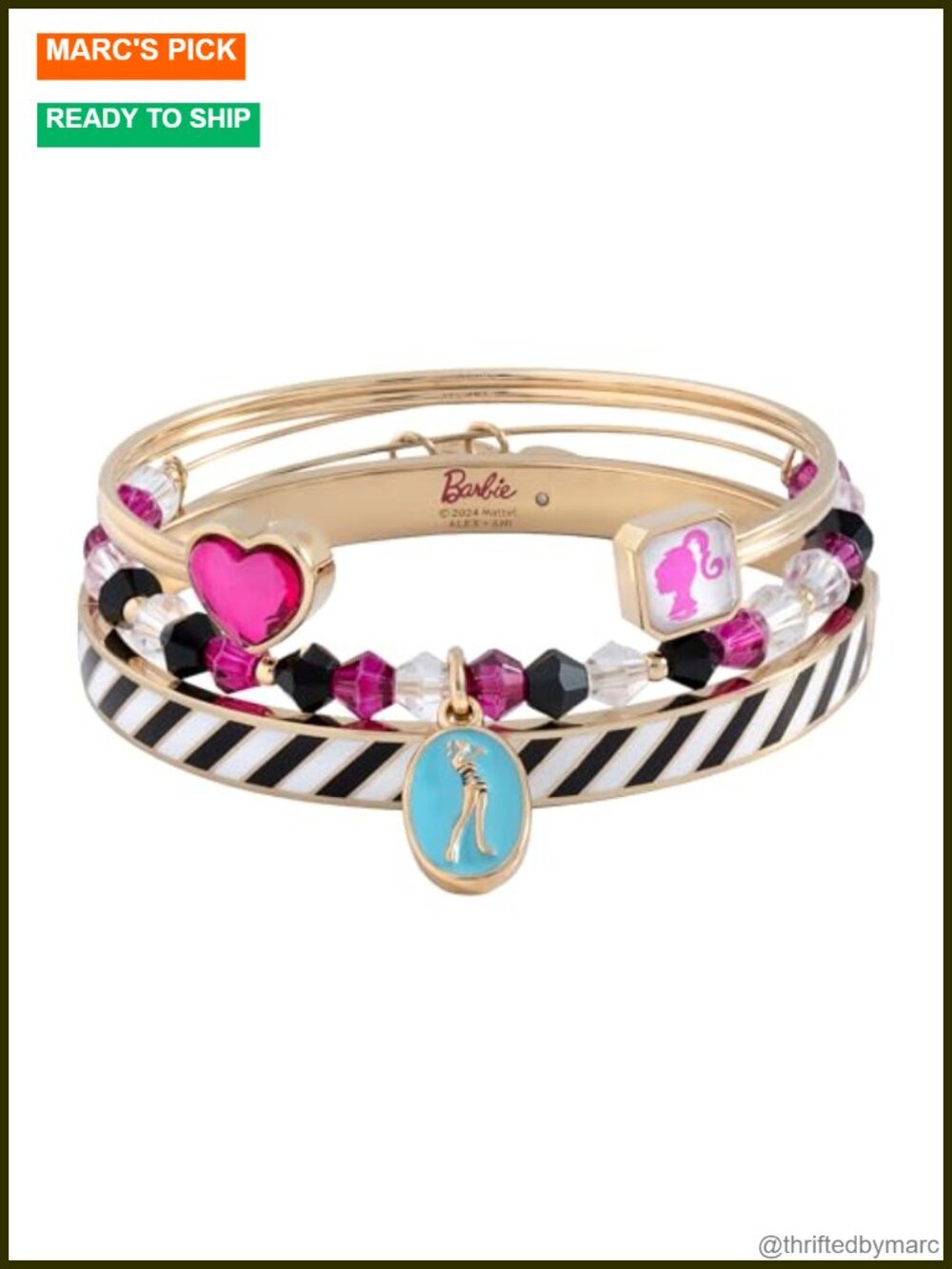 Nickel-Free Brass Bangle Set of 3 with Charms & Forever Icon